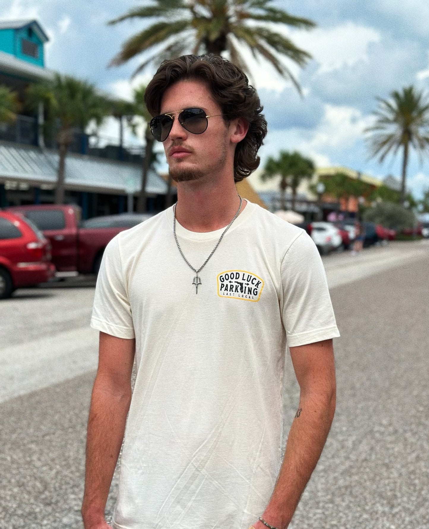Good Luck Parking Tee in Natural