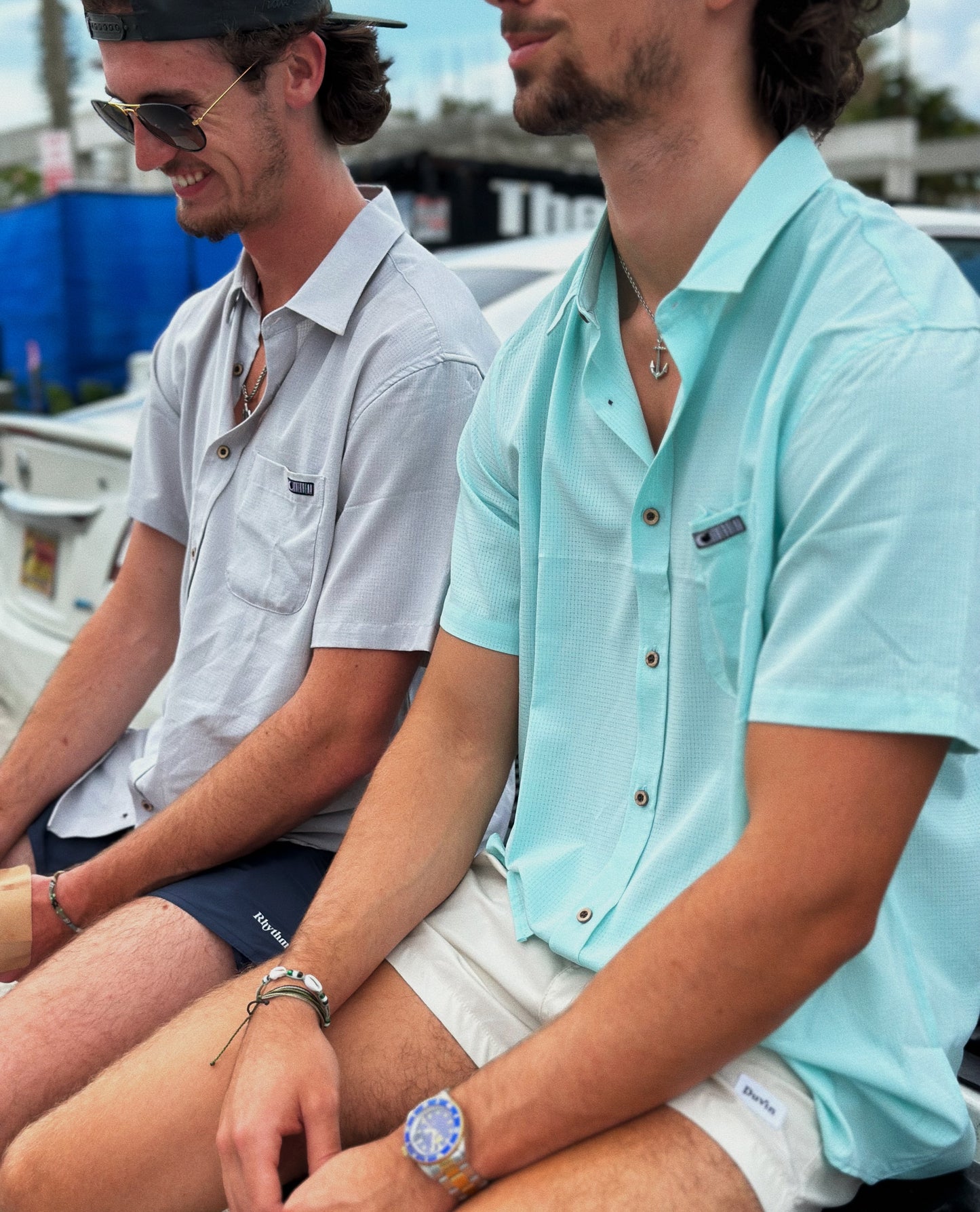 Horizon Woven Performance Button Up - Aqua