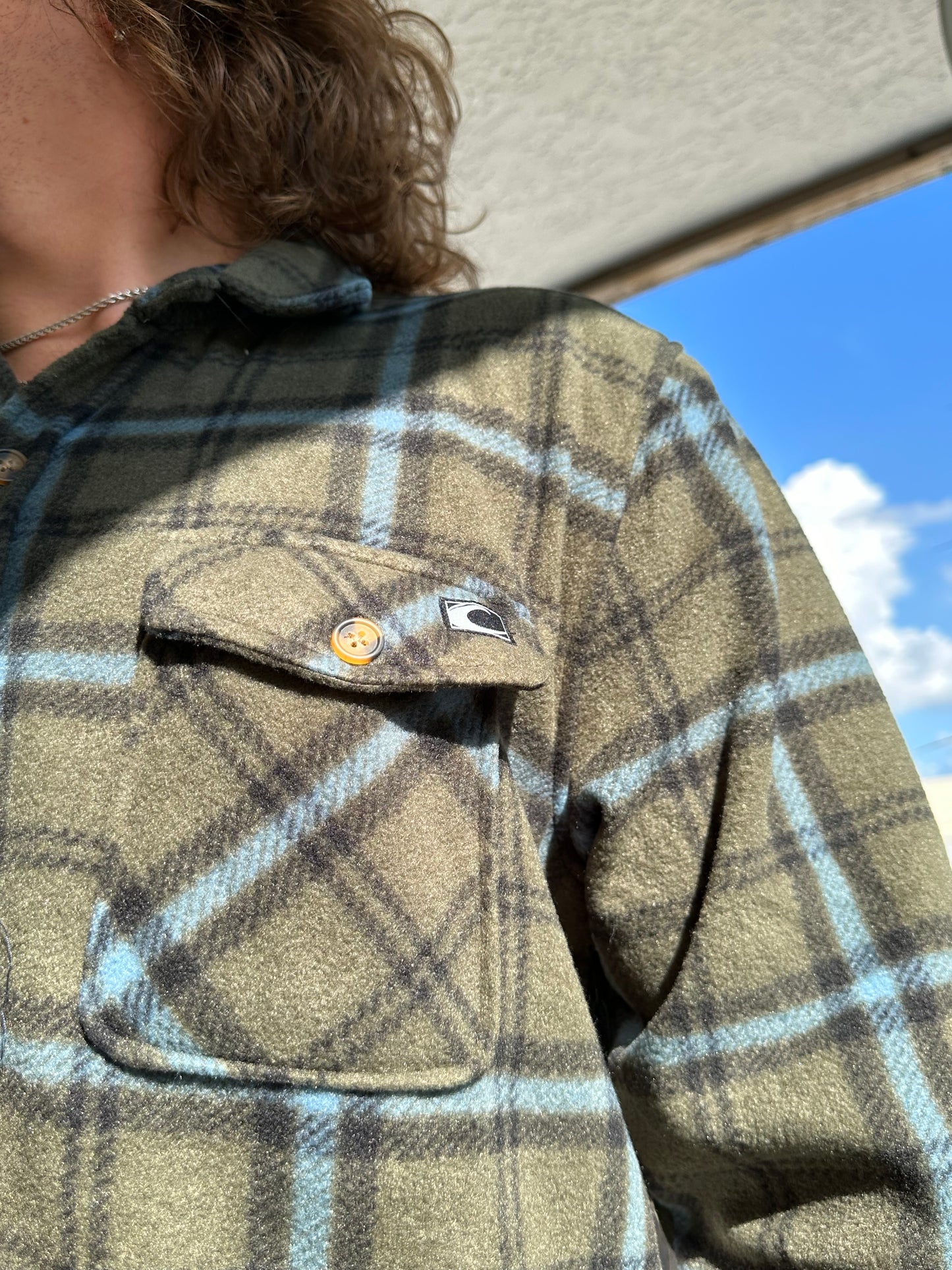 Wildwood Fleece Button Up - Olive/Slate Blue