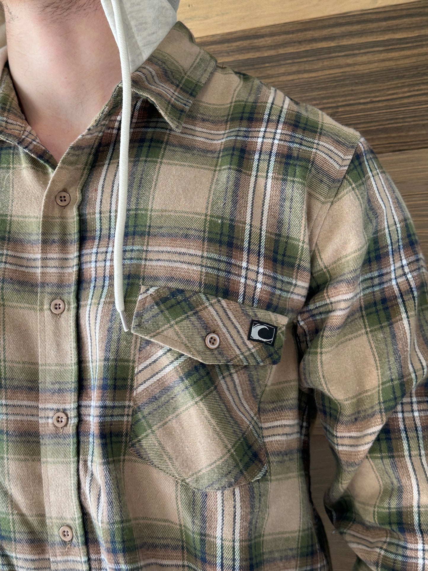 Midlands Hooded Plaid Button Up - Tan