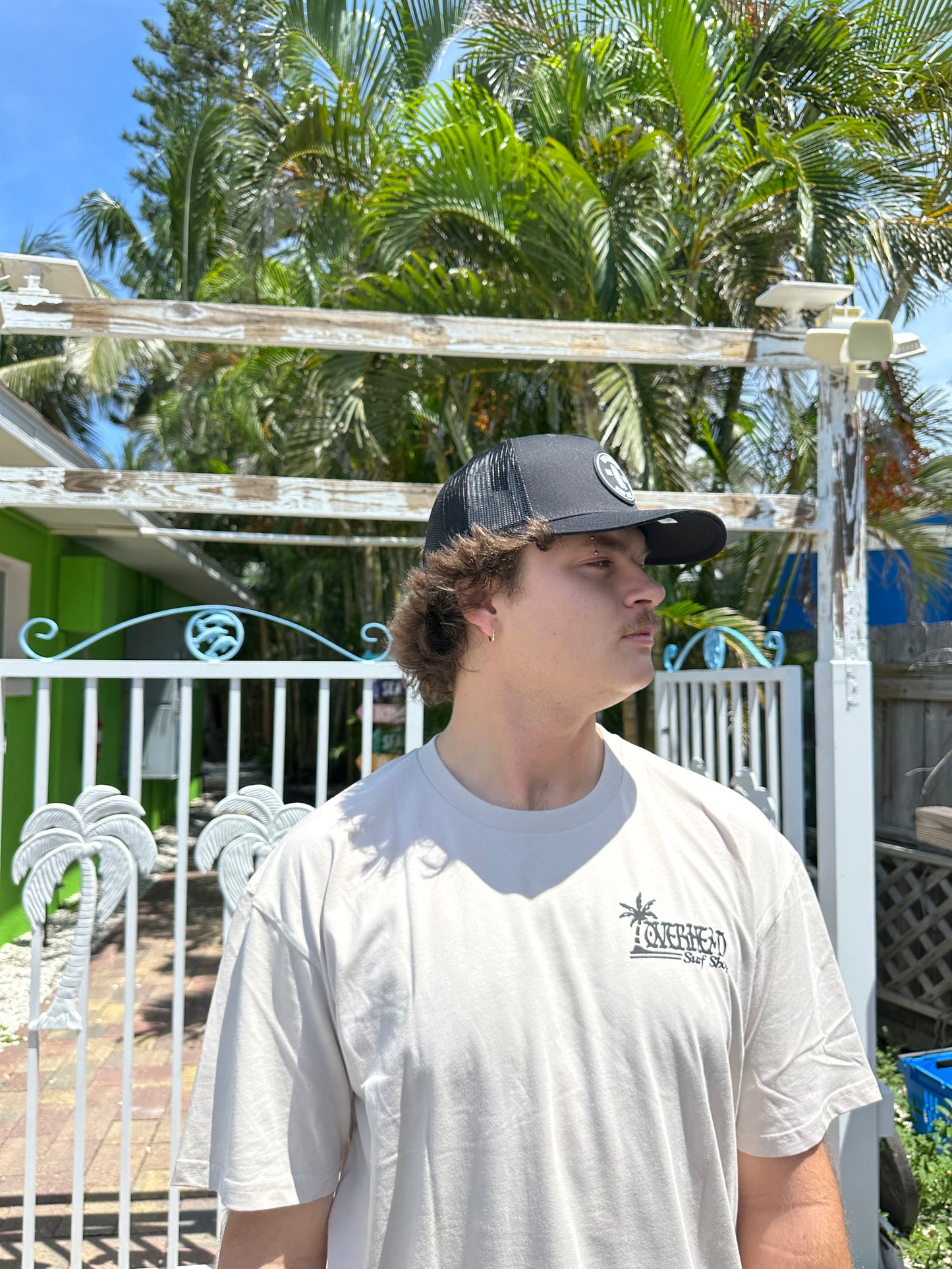Round Shop Logo Trucker Hat - Black