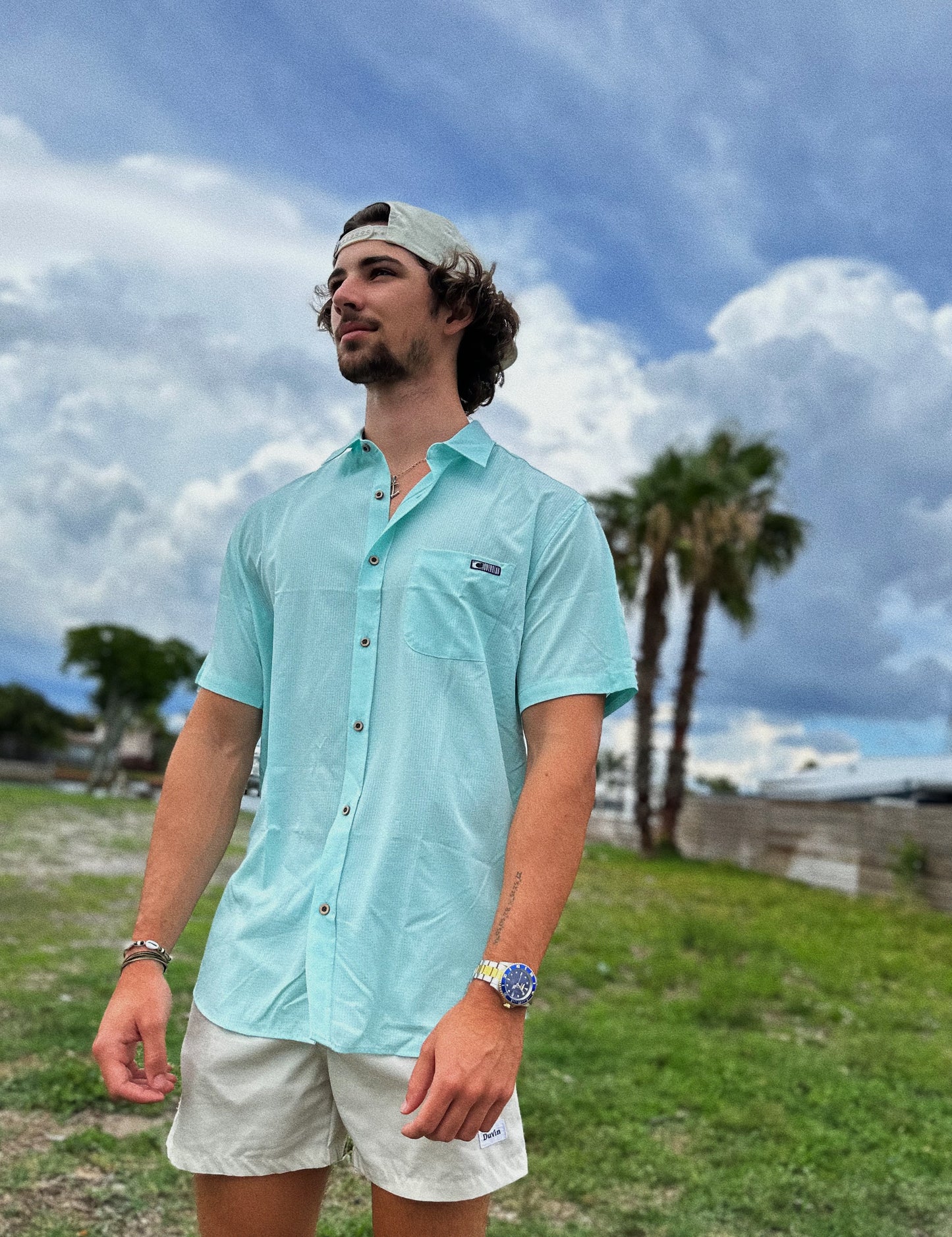 Horizon Woven Performance Button Up - Aqua