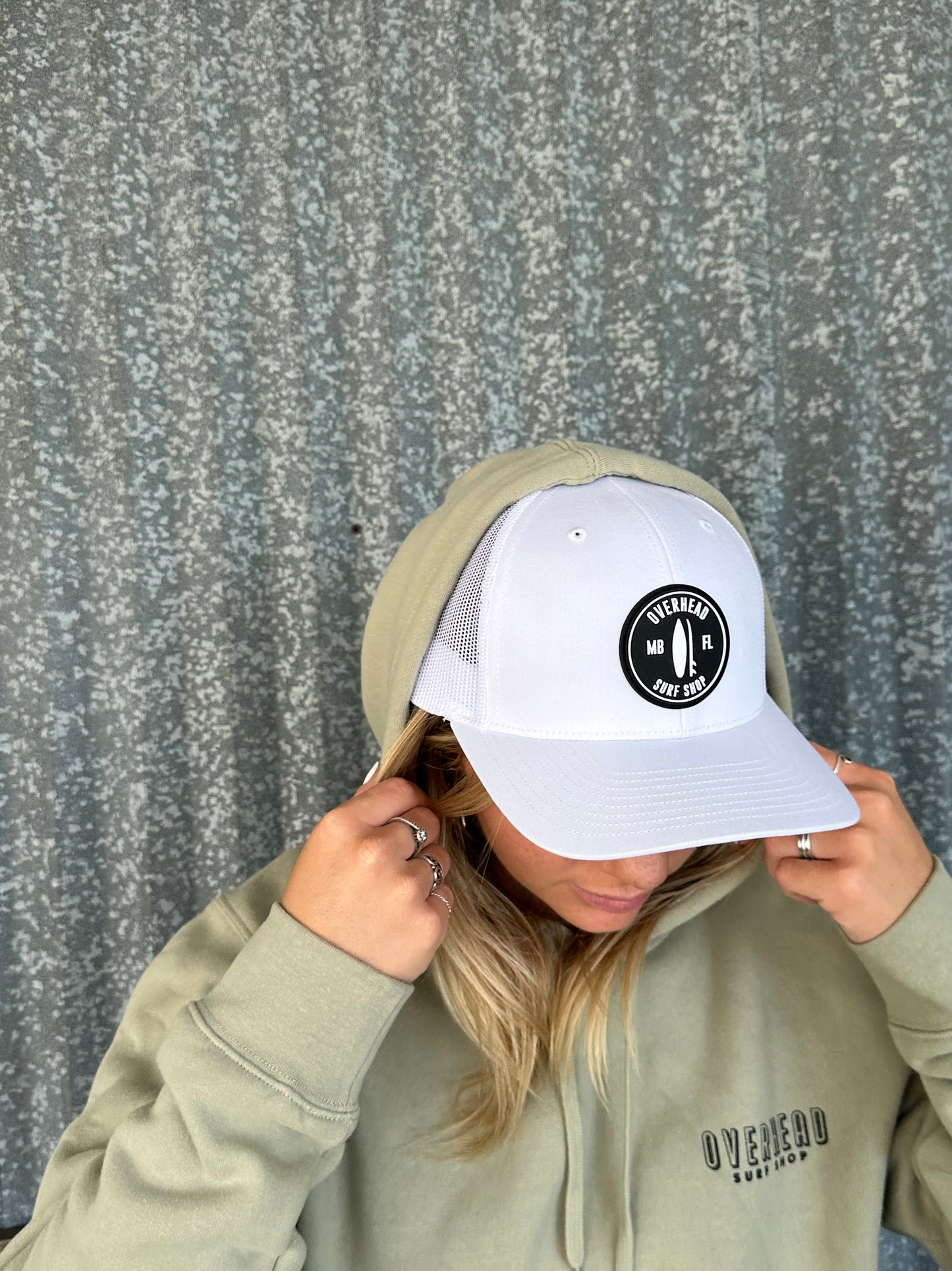 Round Shop Logo Trucker Hat - White