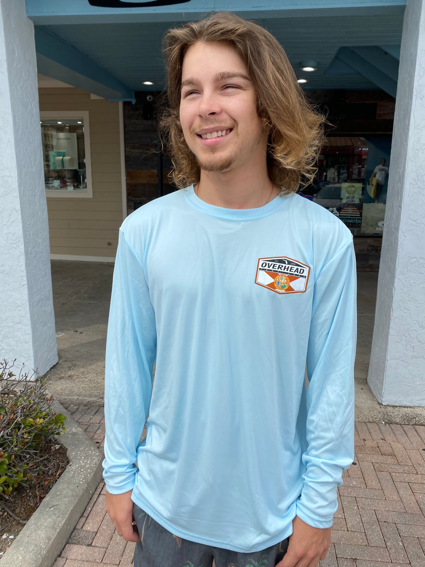 Distressed Florida Uv Long Sleeve in Ice Blue