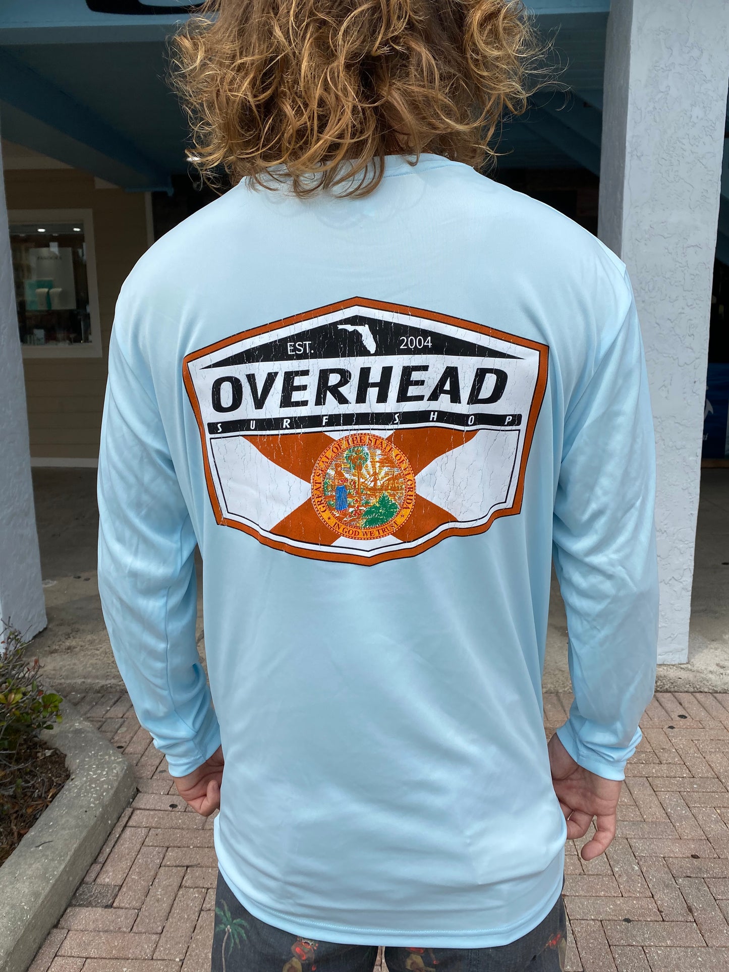 Distressed Florida Uv Long Sleeve in Ice Blue