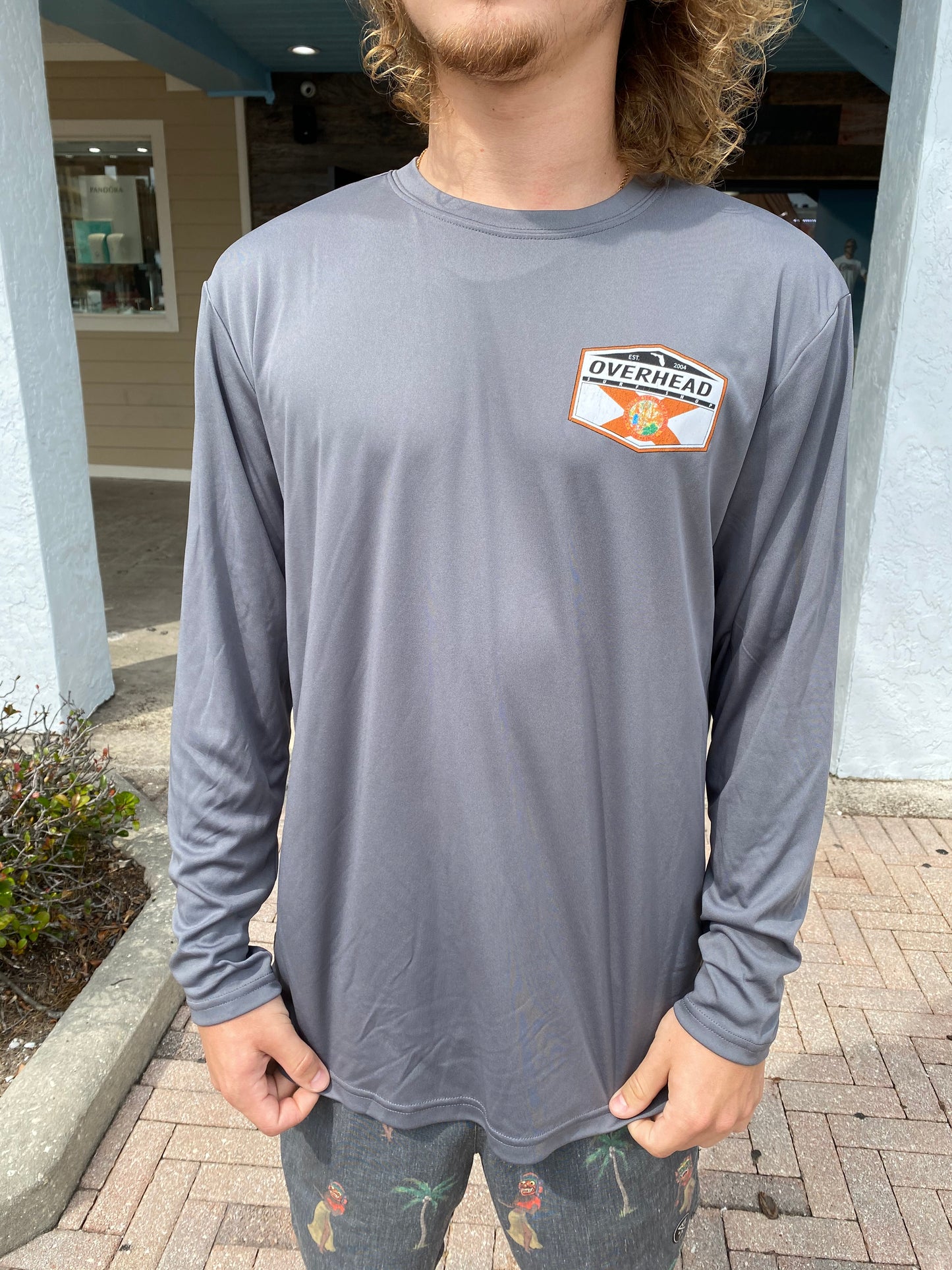 Distressed Florida Uv Long Sleeve in Grey