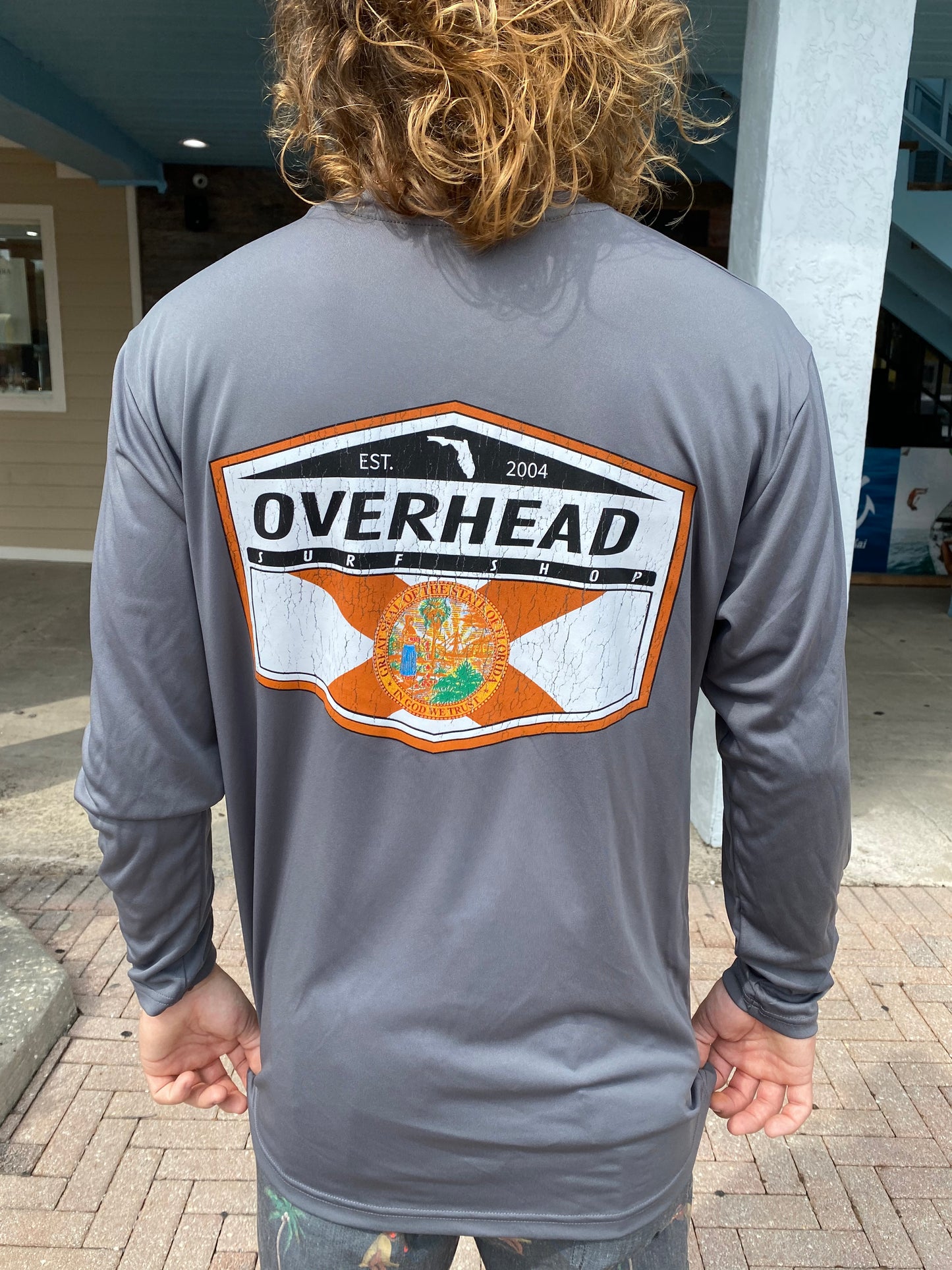 Distressed Florida Uv Long Sleeve in Grey