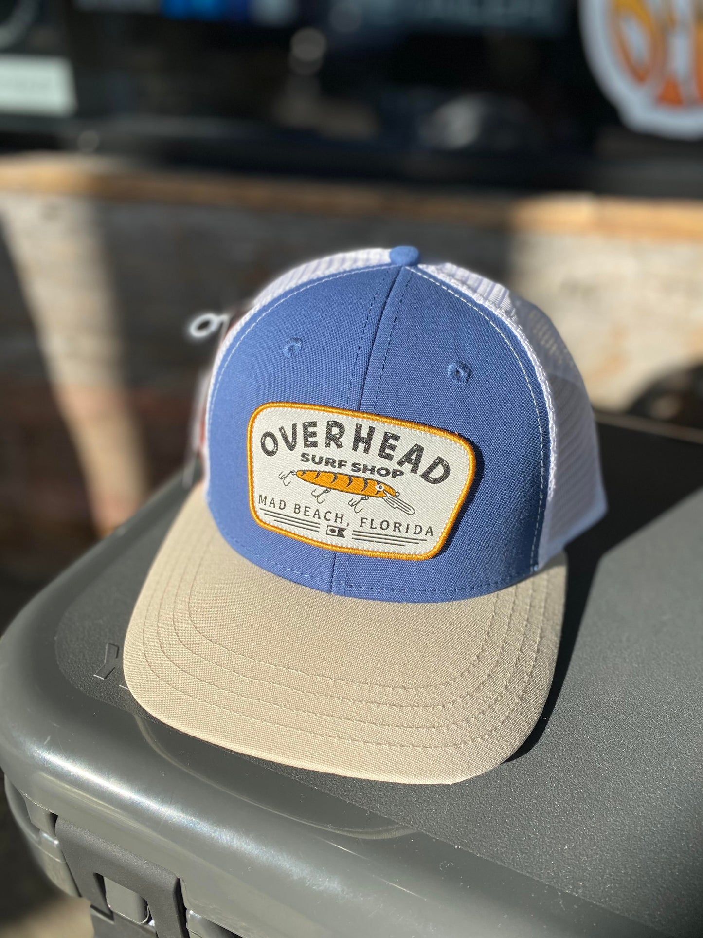 Lure Trucker Hat in Blue/Sand