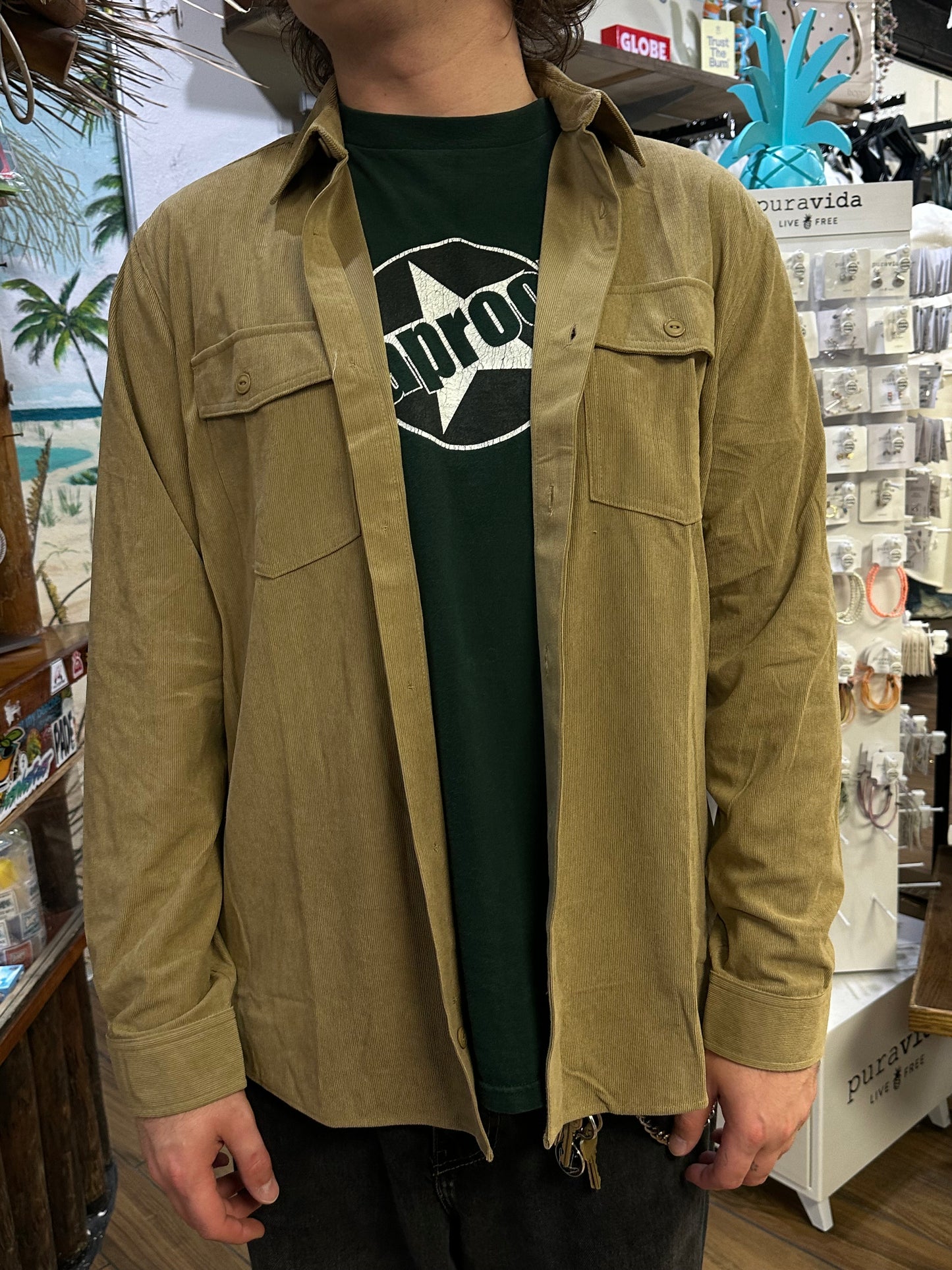 Tazi Corduroy Button Up | Khaki