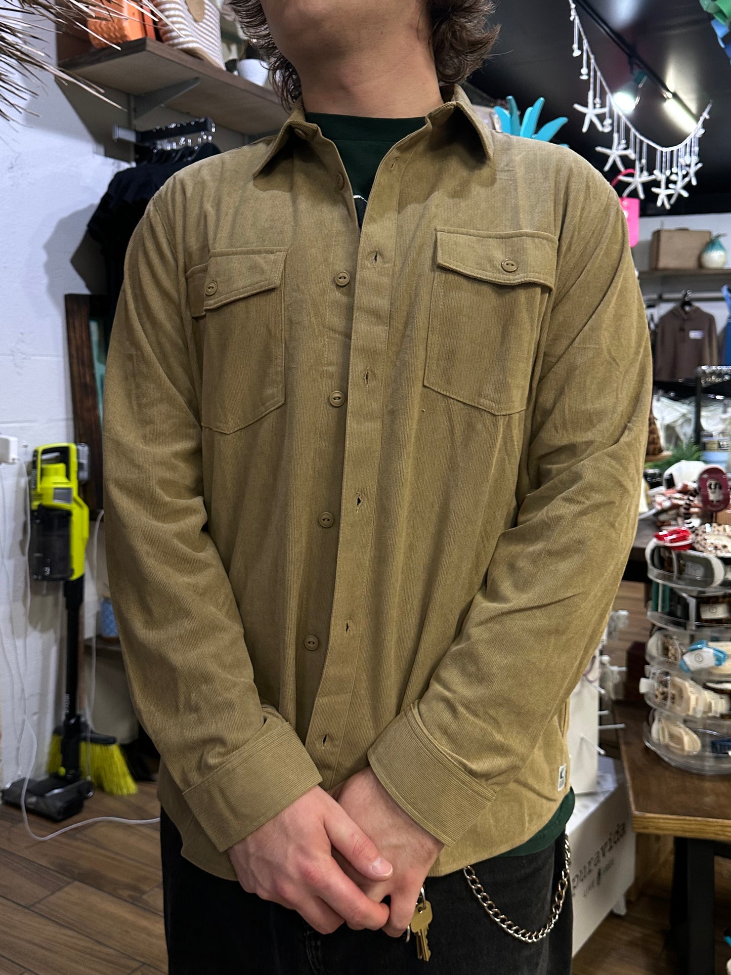 Tazi Corduroy Button Up | Khaki