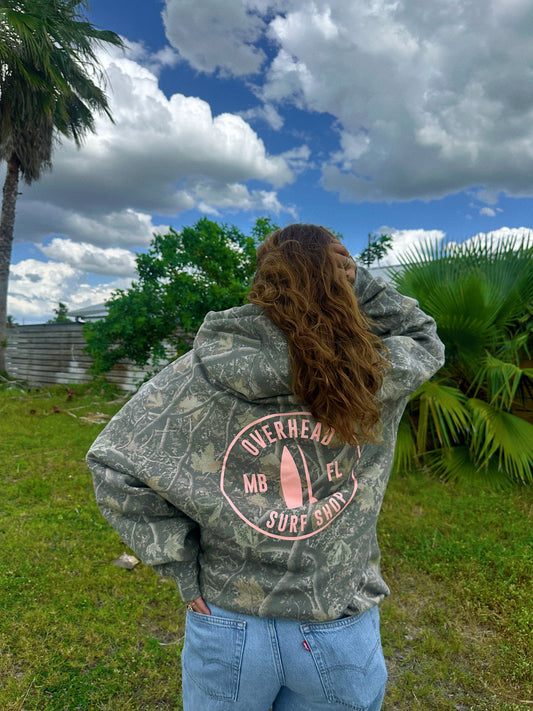 Round Shop Logo Hood | Deadwood Camo With Pink Logo