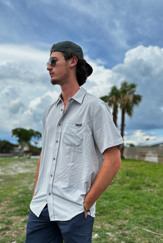 Horizon Woven Performance Button Up - Light Grey