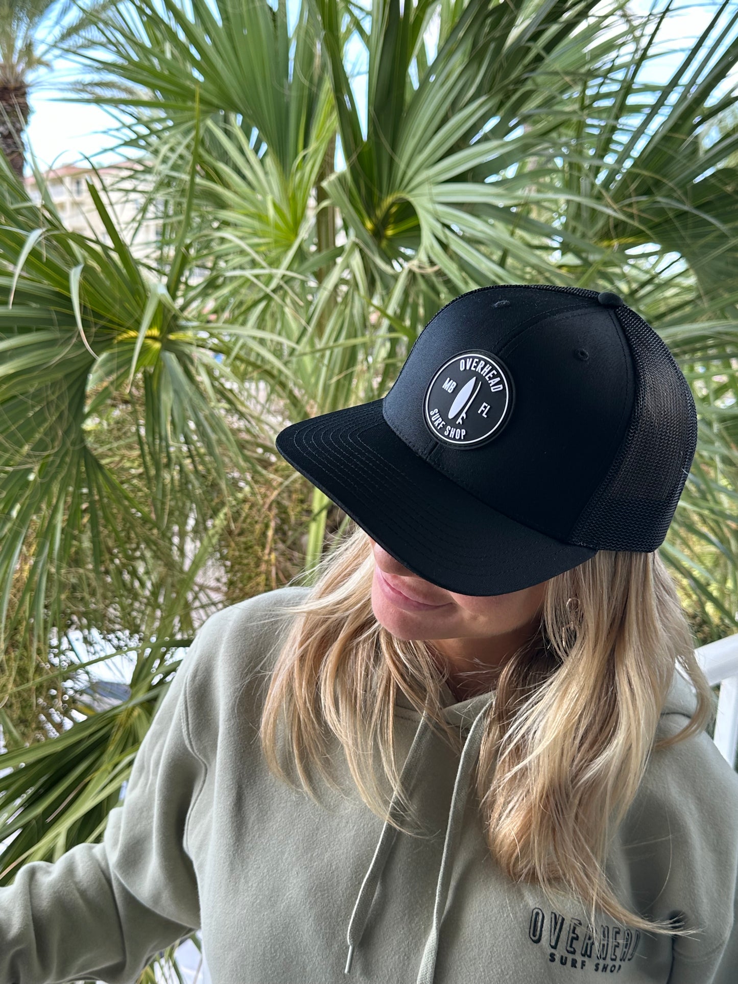 Round Shop Logo Trucker Hat - Black