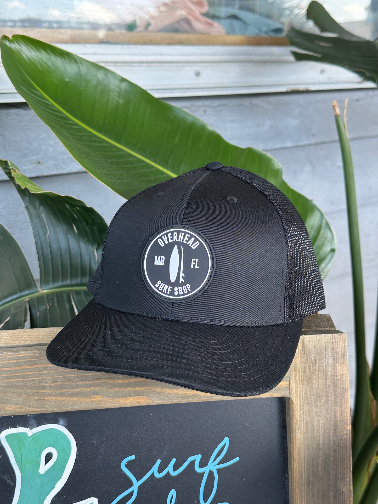 Round Shop Logo Trucker Hat - Black