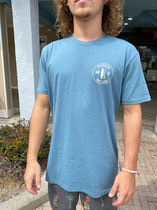 Round Shop Logo Tee in Slate Blue