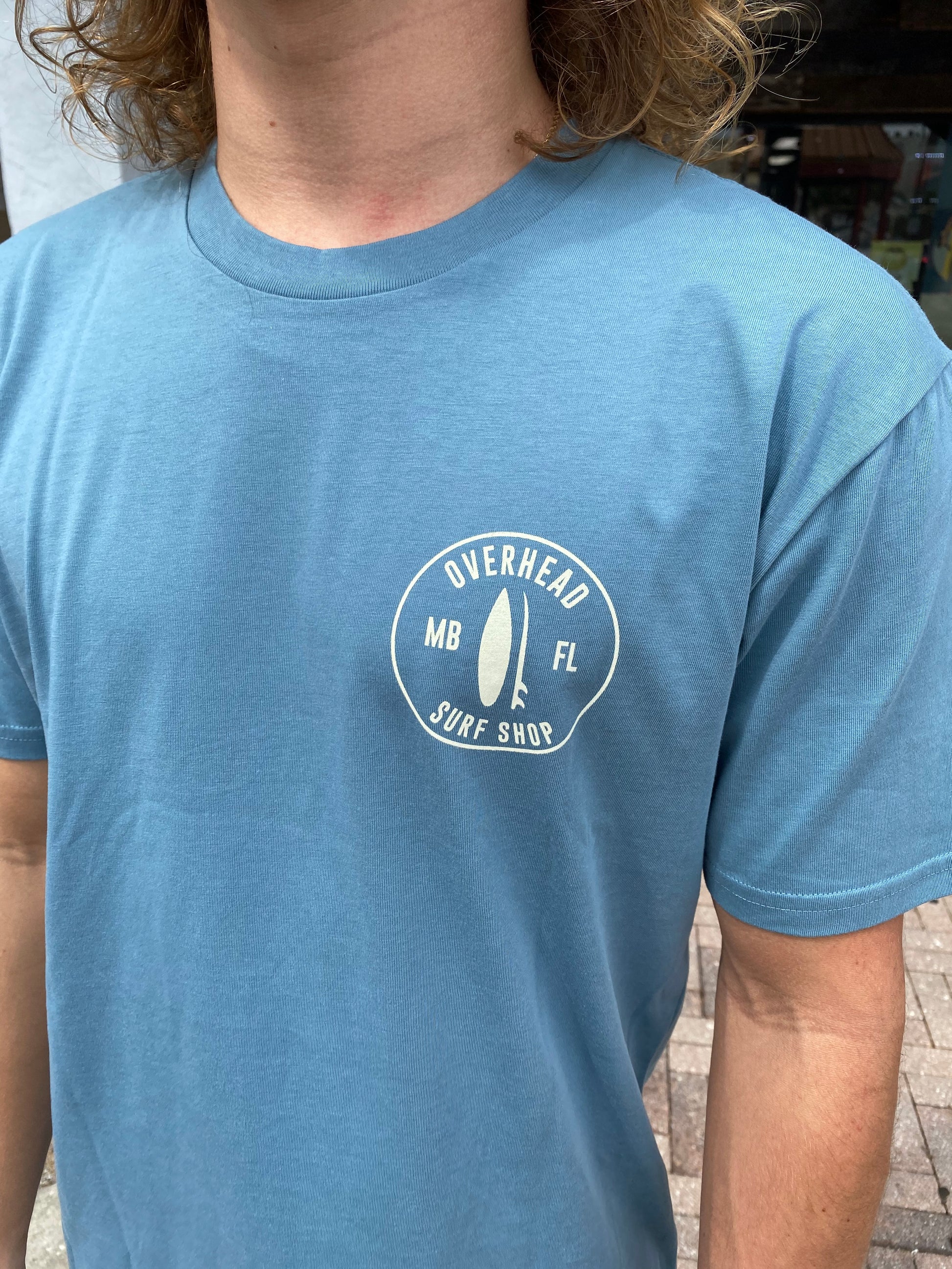 Round Shop Logo Tee in Slate Blue
