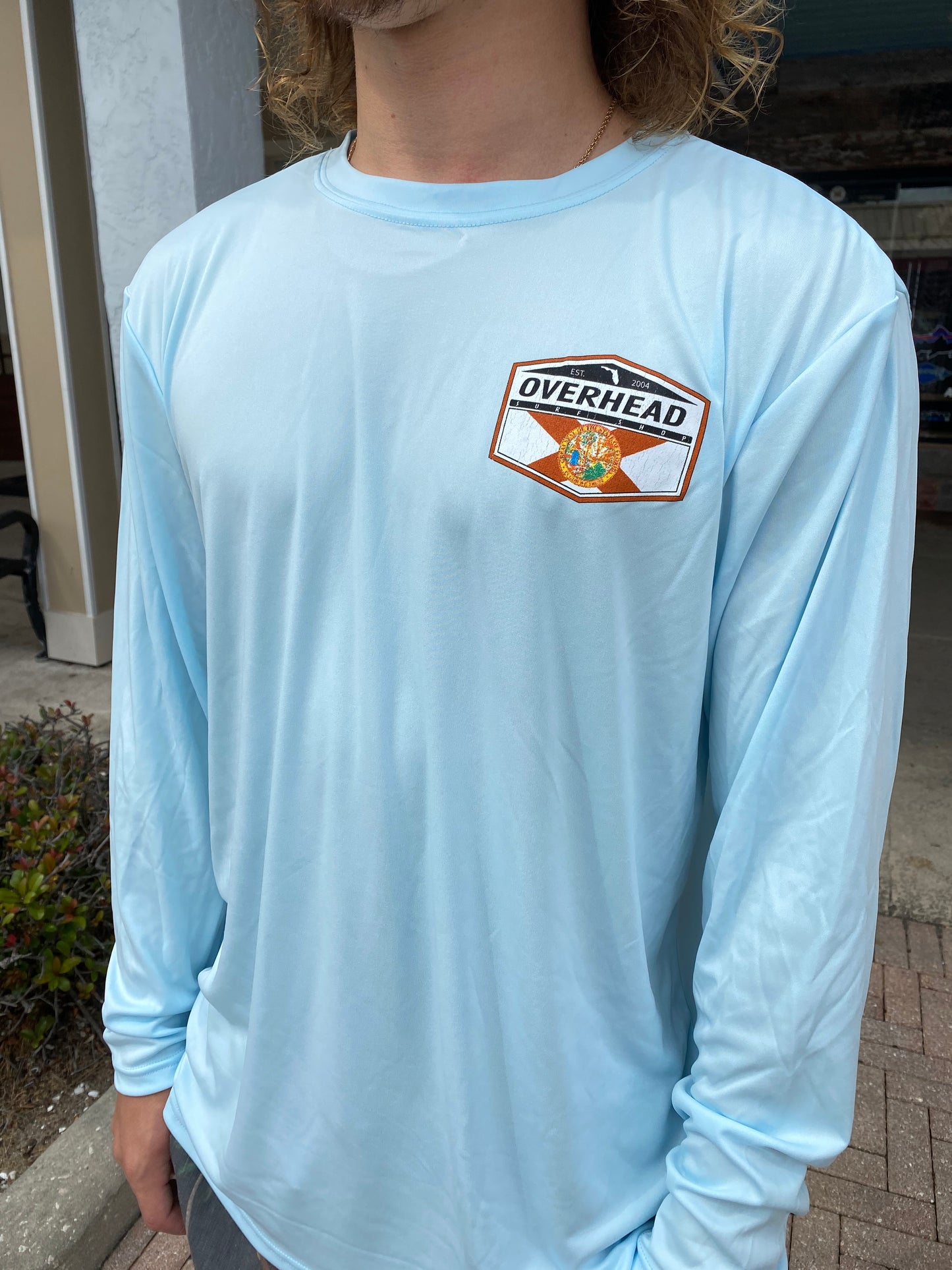 Distressed Florida Uv Long Sleeve in Ice Blue