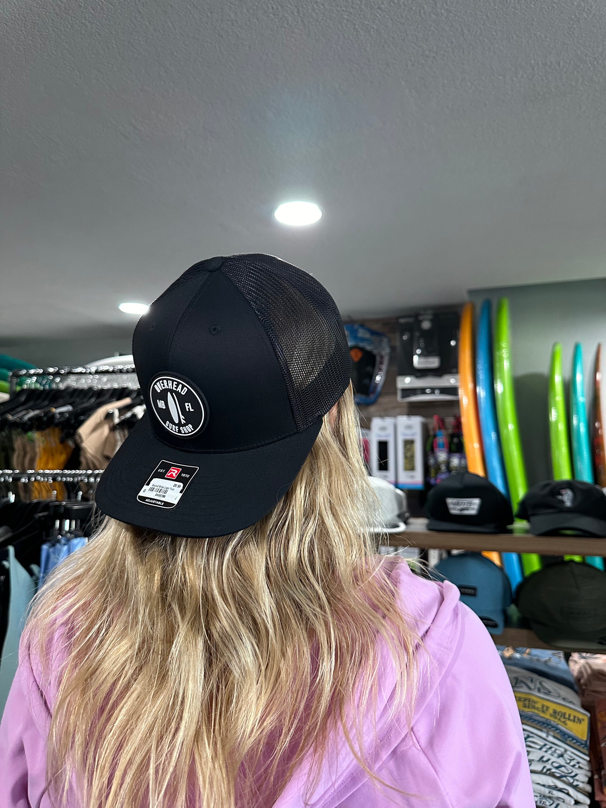 Round Shop Logo Trucker Hat - Black