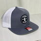 Round Shop Logo Flat Bill Trucker Hat - GRY/WHT