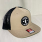 Round Shop Logo Flat Bill Trucker Hat - Khaki/BLK
